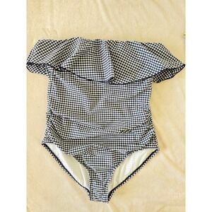 Palisades Beach Club Gingham Ruffle One‎ Piece Swimsuit Large NWOT